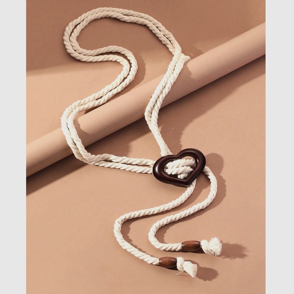 Boho Braided Bead Wood Heart Buckle Belt - Picture 2 of 3